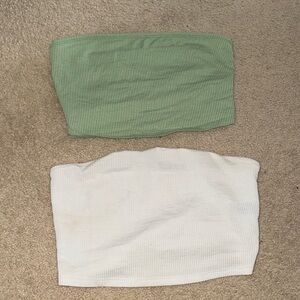 SHEIN Ribbed Green and White Tube Tops